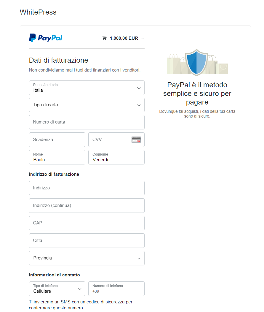 Pagina PayPal